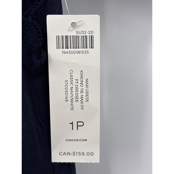 Chico's Maxi Kimono Belt Dress Batik Navy Sz 1 (8) Petite NEW - Picture 8 of 8